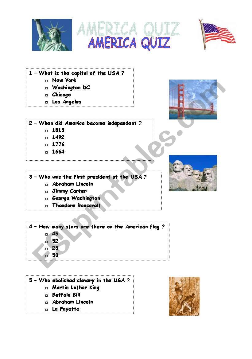 America Quiz worksheet