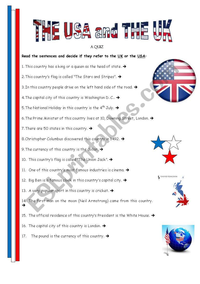 Th Usa and Uk - quiz 1 worksheet