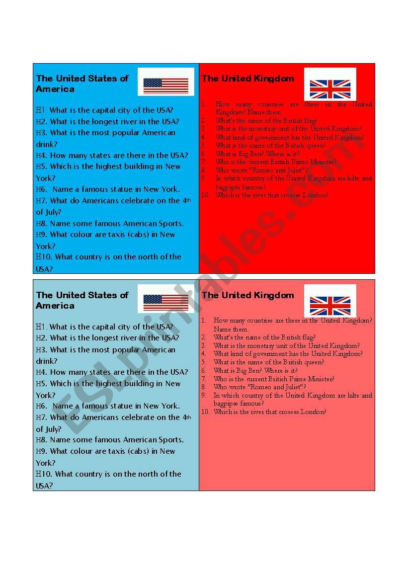 The USA / The UK quiz 1 worksheet