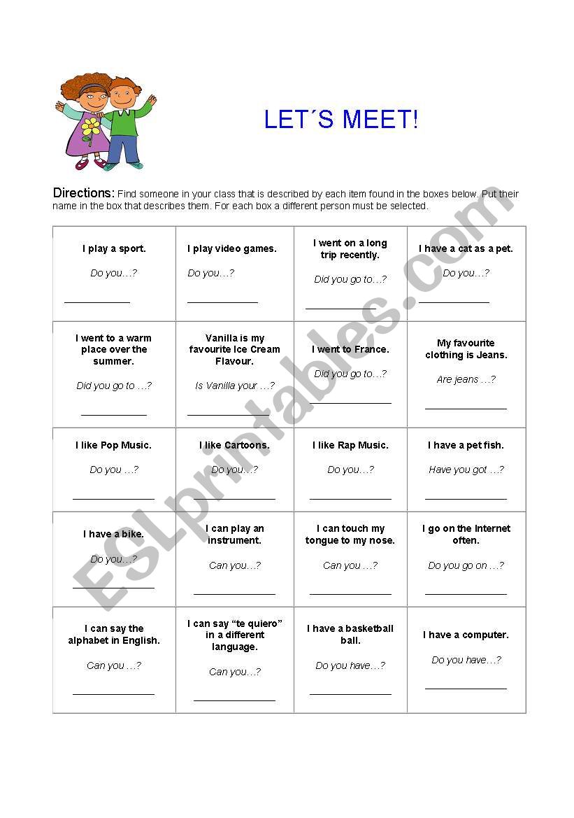 lets meet! worksheet