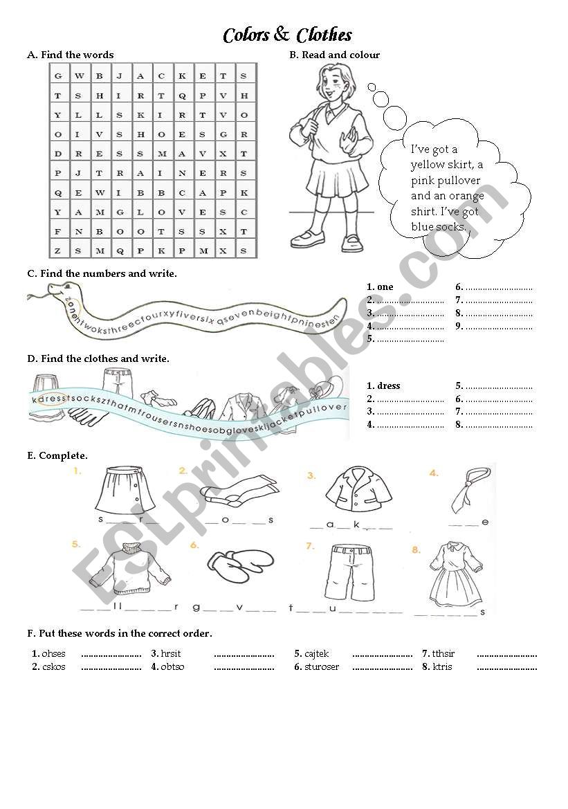 clothes and colors worksheet