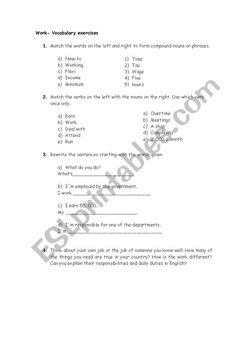 Vocabulary exercise worksheet