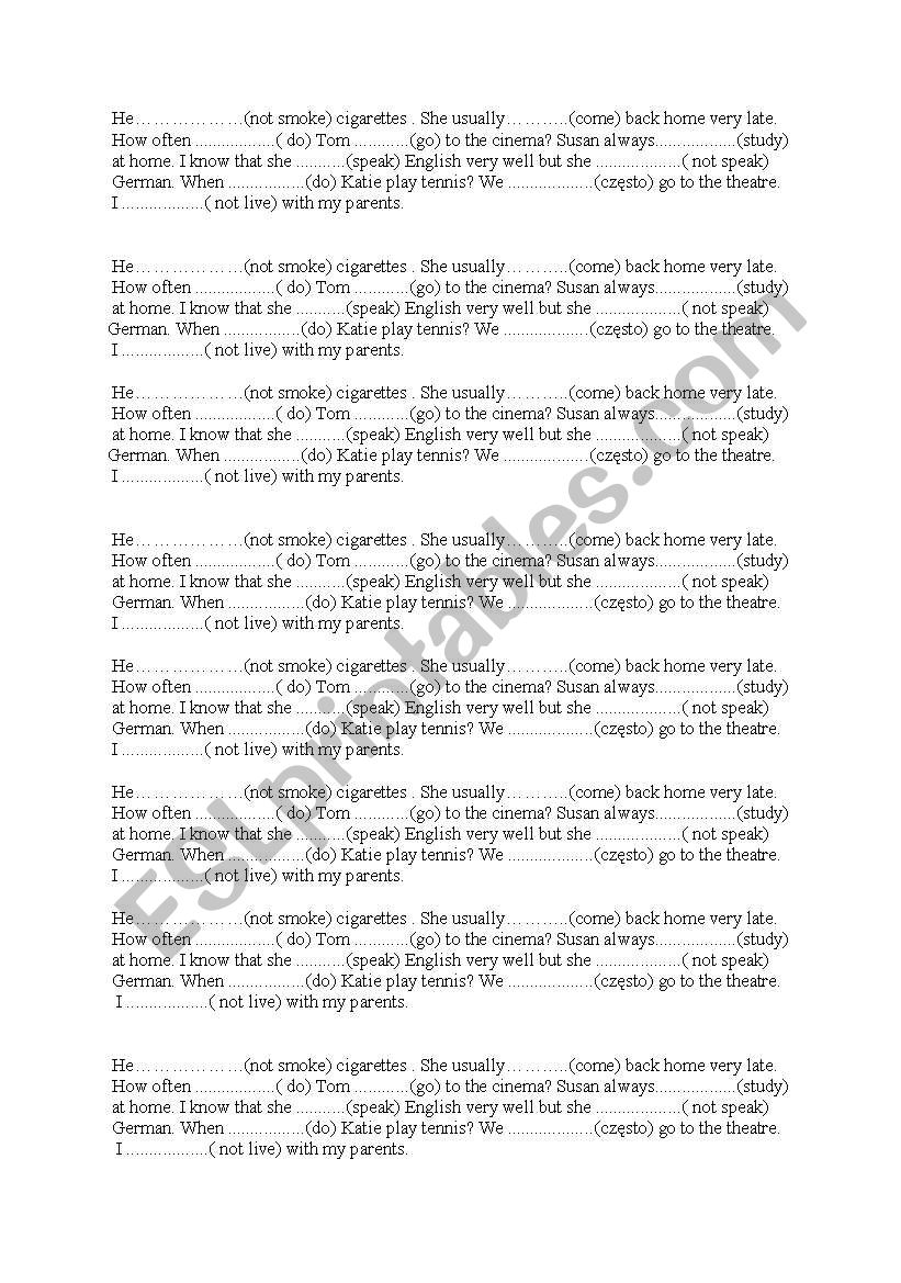 present simple short test for students-level elementary