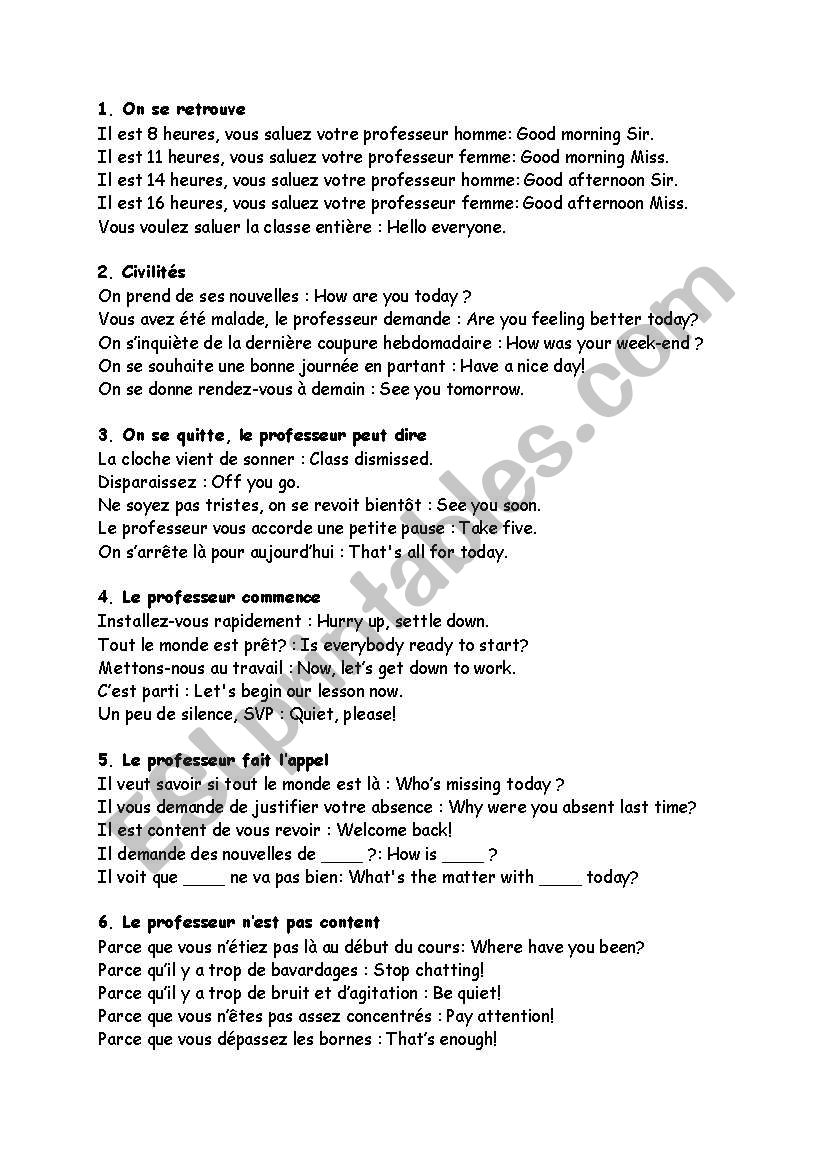 Classroom English worksheet