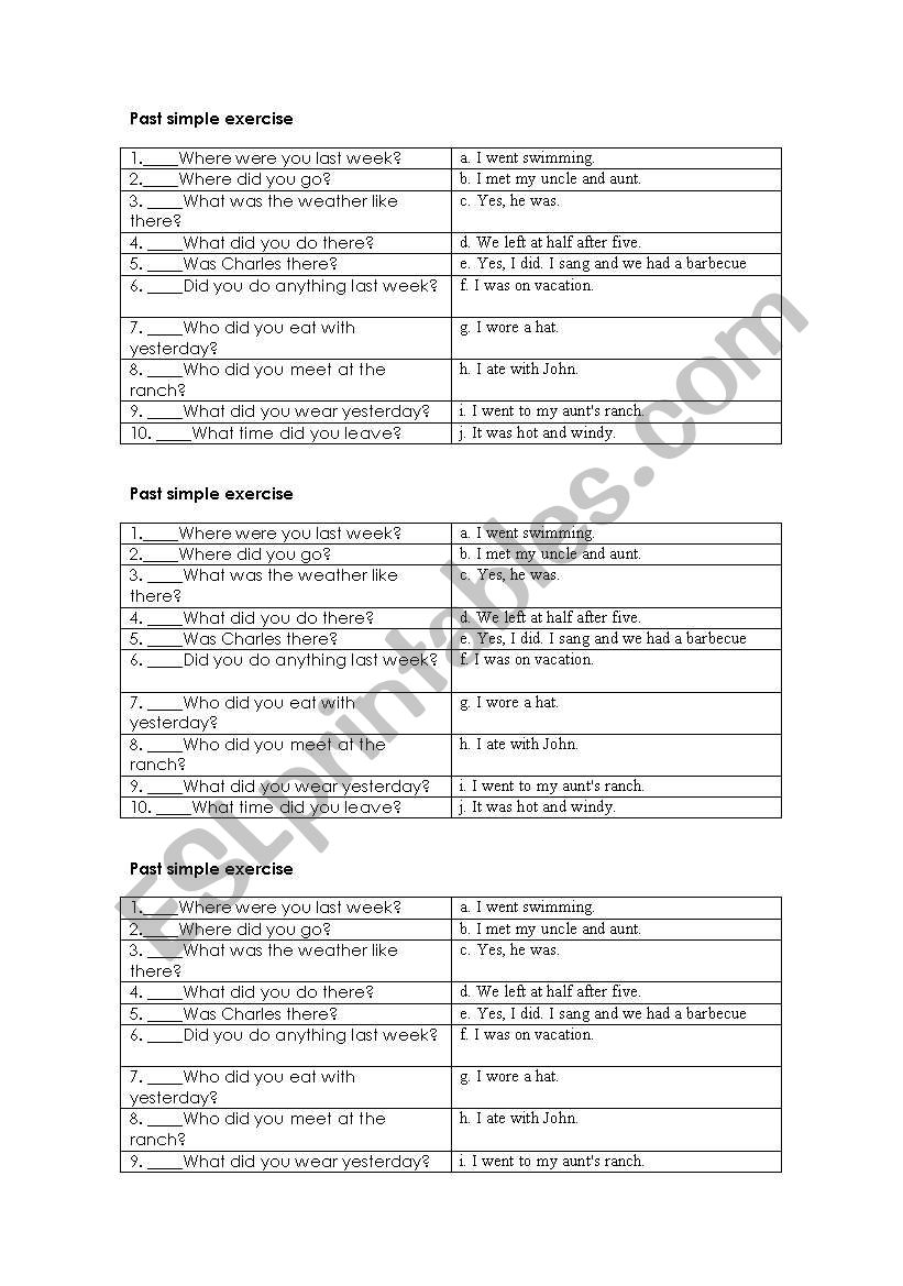 Past Simple exercise worksheet