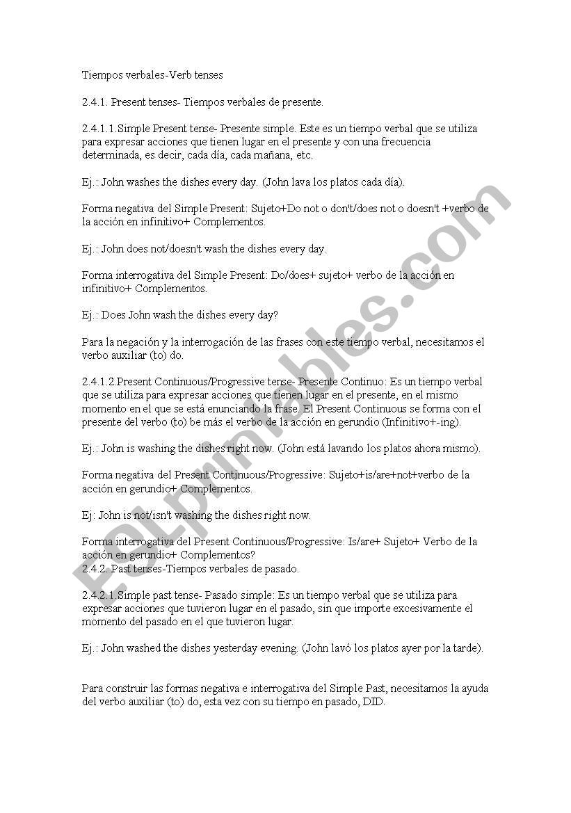 Verb Tenses worksheet