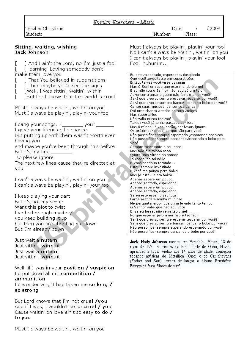 music - exercise worksheet