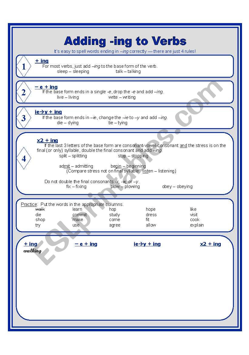 Spelling -ing Words worksheet