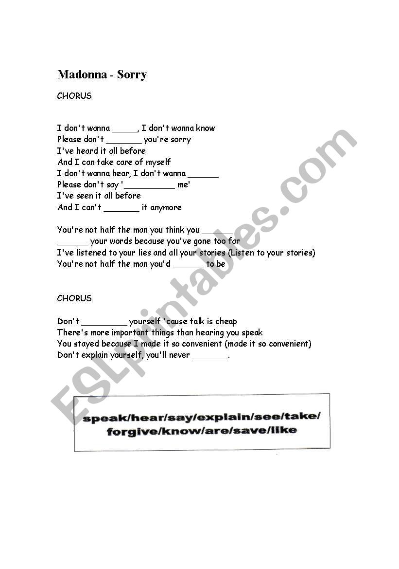 Sorry - Madonna worksheet