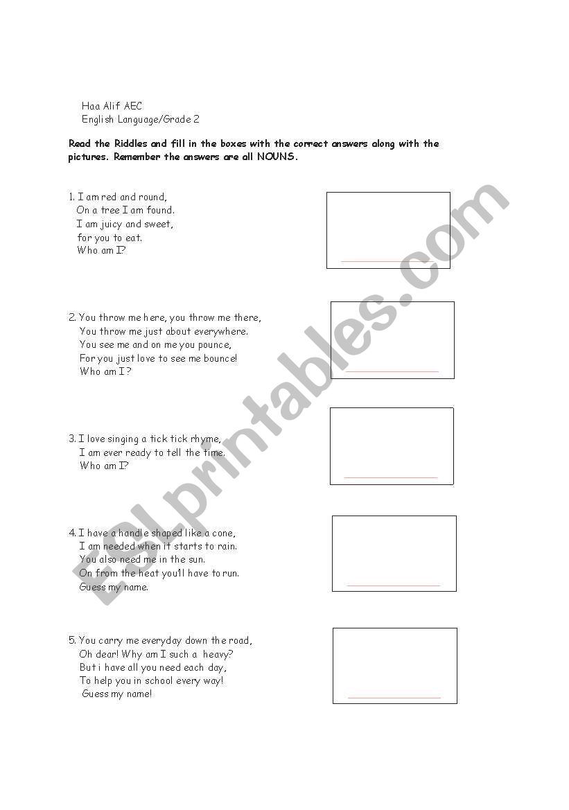 riddles worksheet