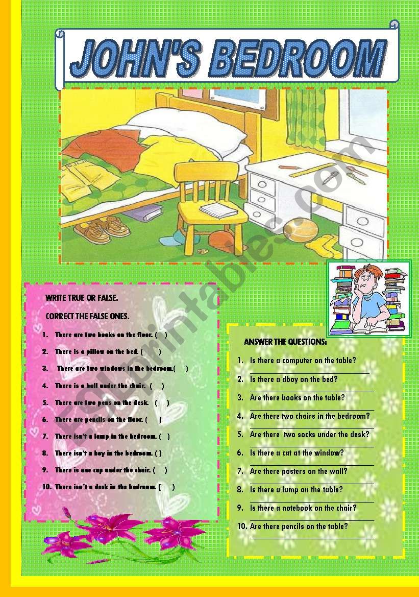 Johns Bedroom - There to be worksheet