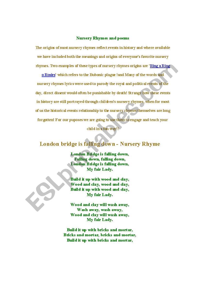 Nursery rhymes worksheet