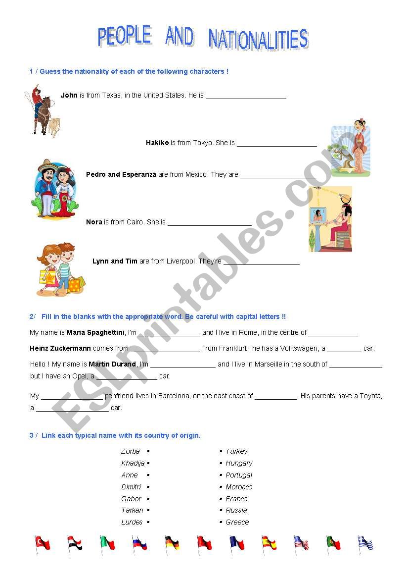 People and nationalities worksheet