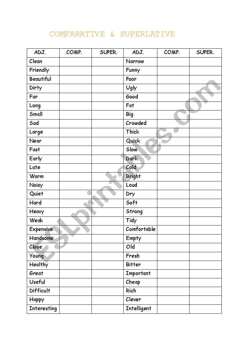 comparative-superlative worksheet