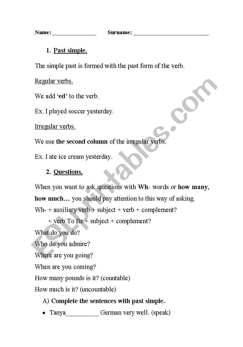 grammar test worksheet