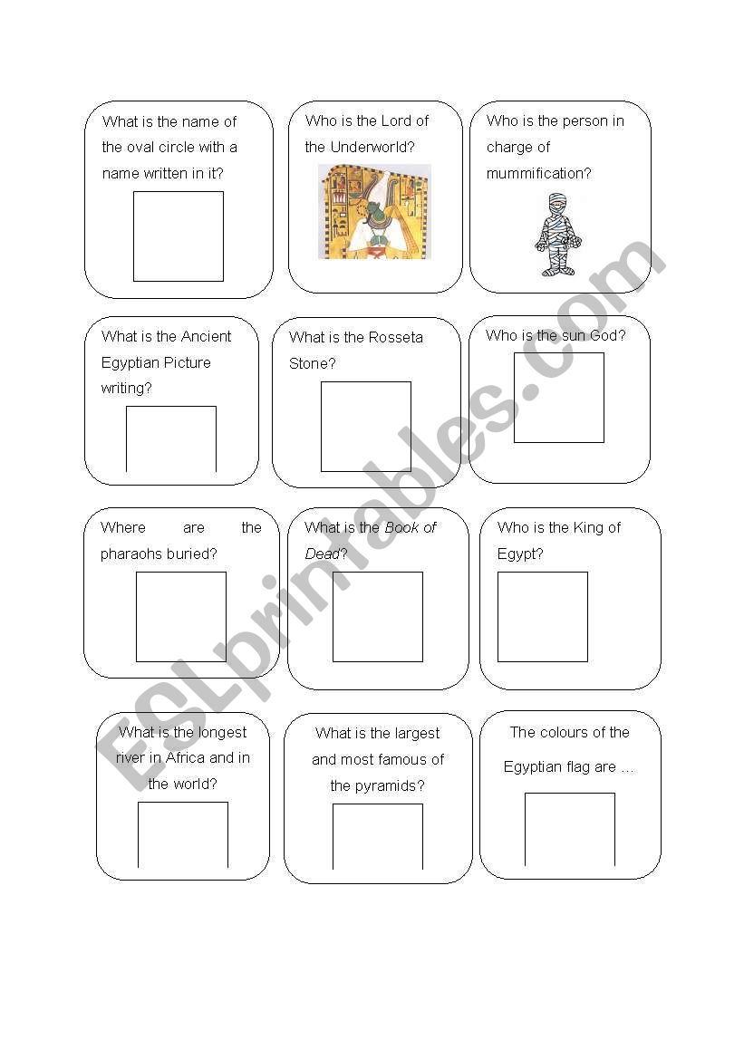 Quiz on Egypt worksheet