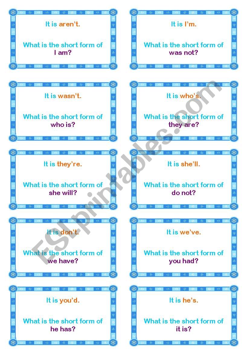 Loop Game - Contracted Forms worksheet