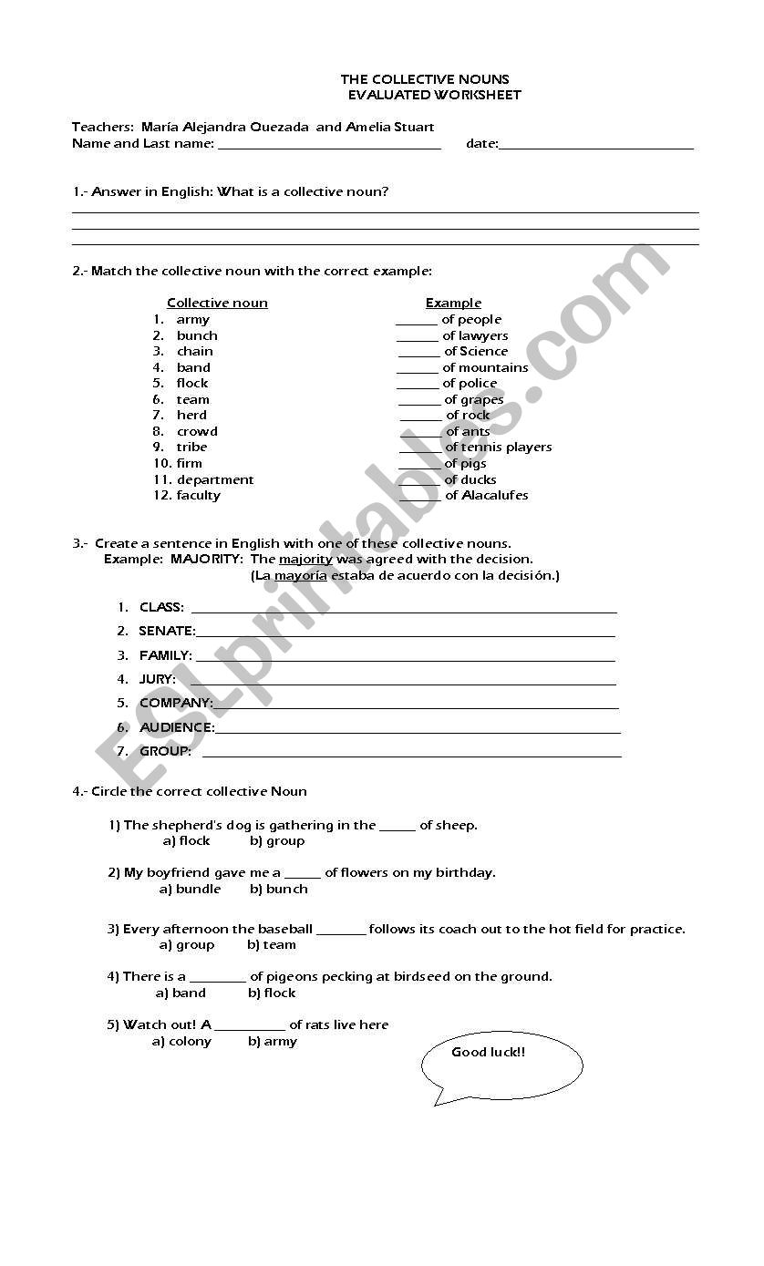 the collective nouns worksheet