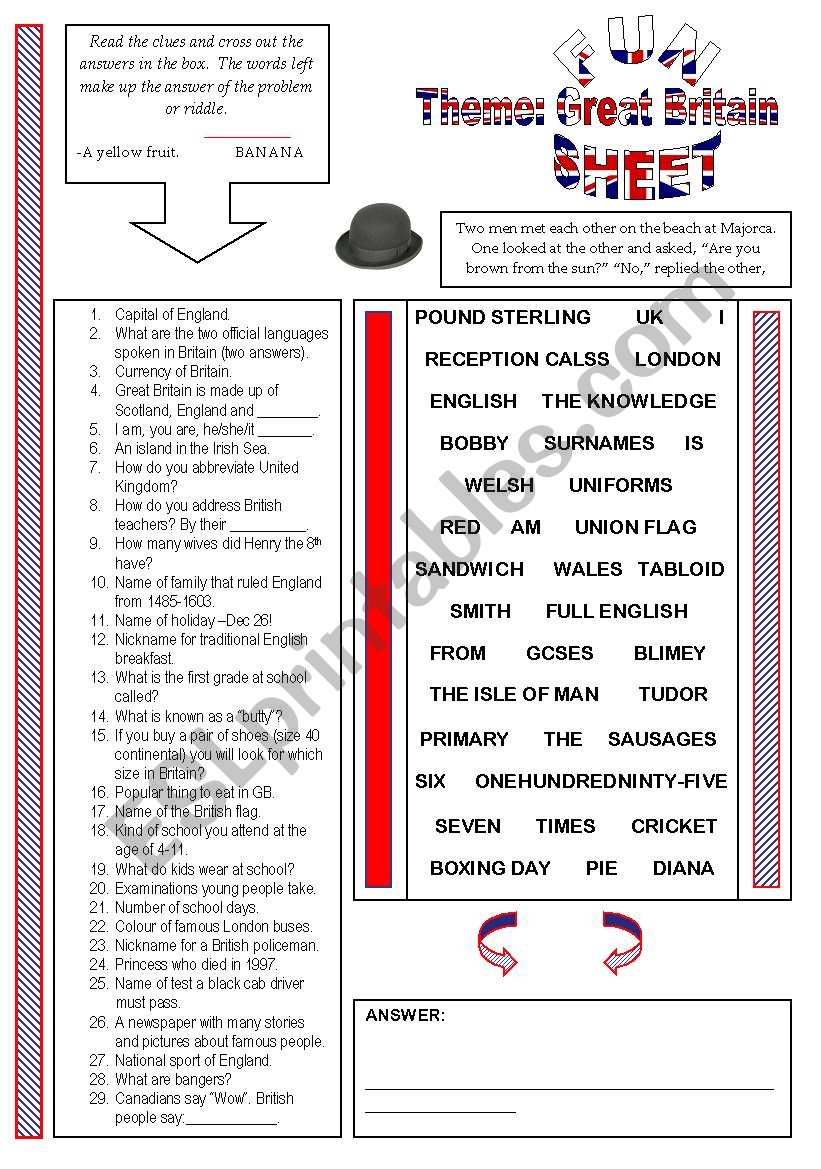 Fun Sheet Theme: Great Britain