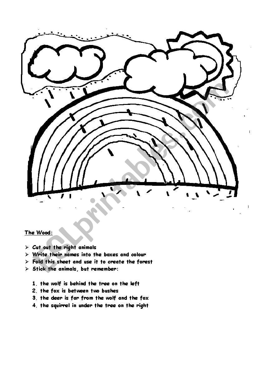 forest  animals + prepositions of place between/behind