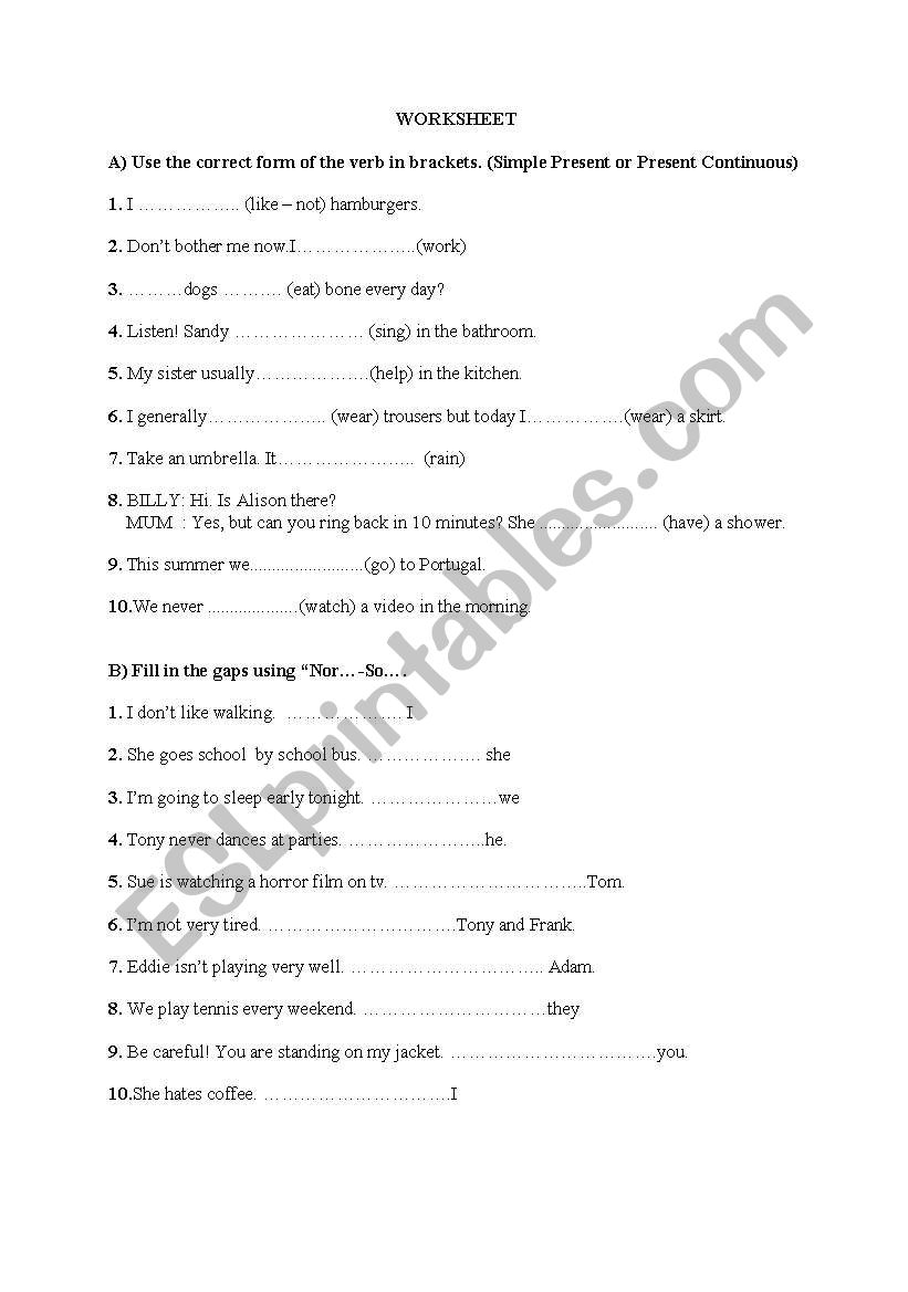 Choose the correct form worksheet