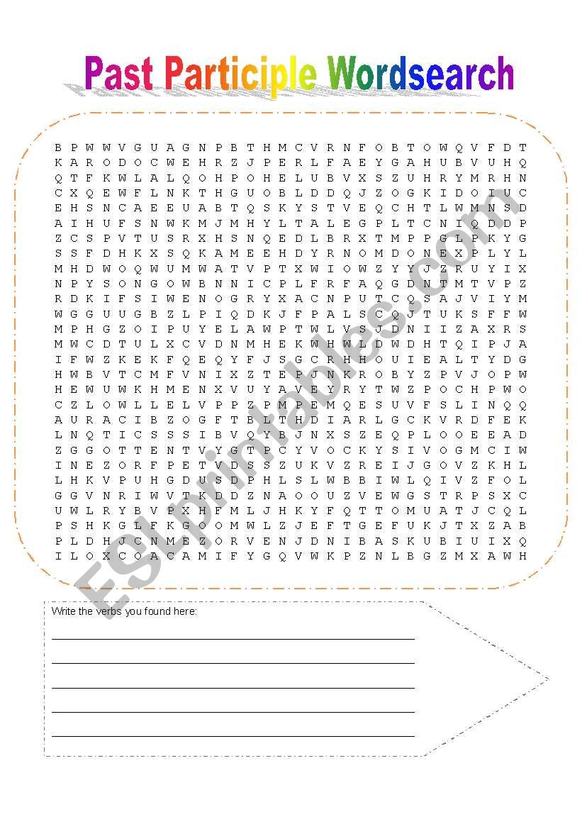 Past Participle Wordsearch worksheet