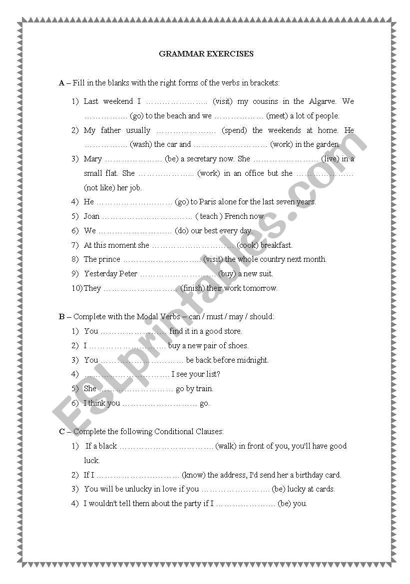 GRAMMAR EXERCISES worksheet