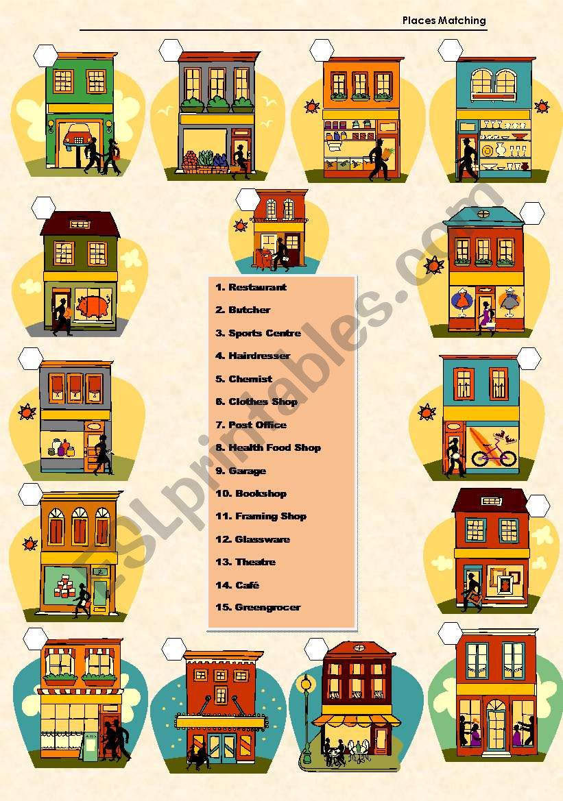 Places in Town Matching worksheet