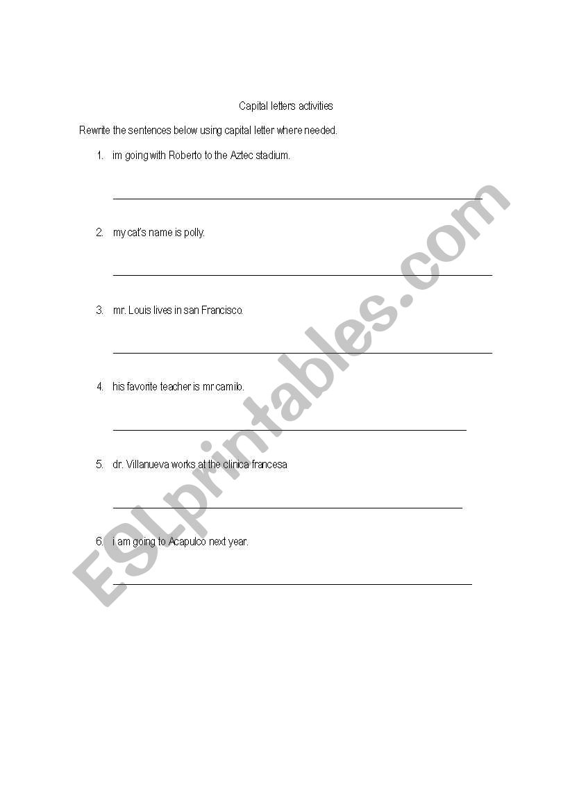 Capitalization worksheet