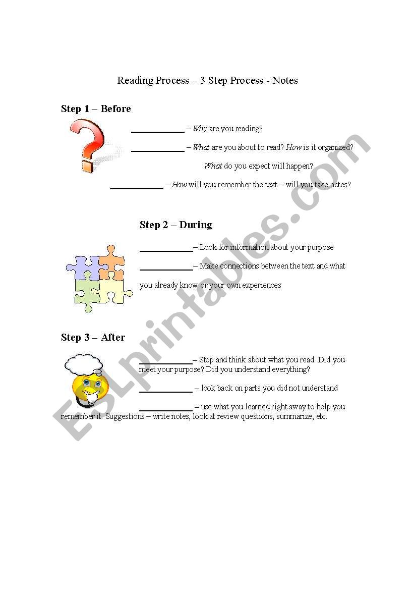 Reading Process worksheet