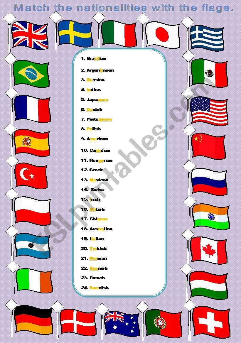 Nationalities and Flags worksheet