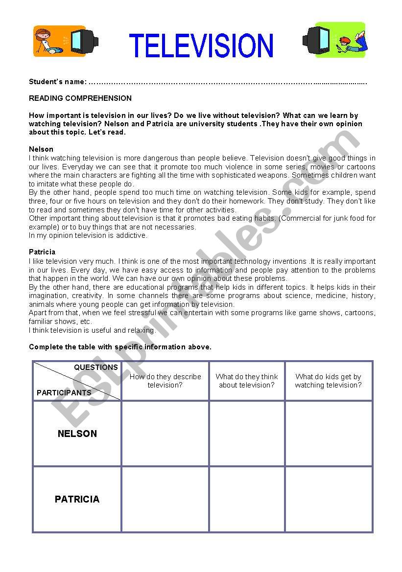 Television worksheet