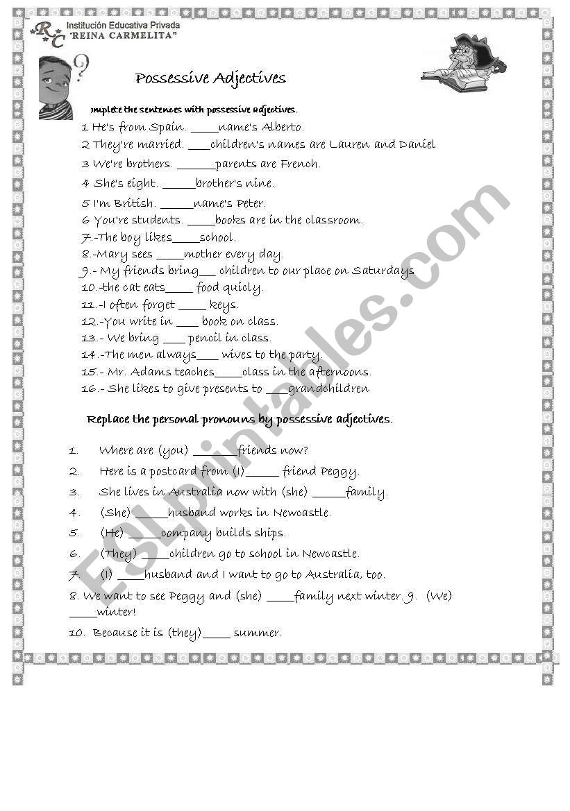 possessive adjetive worksheet