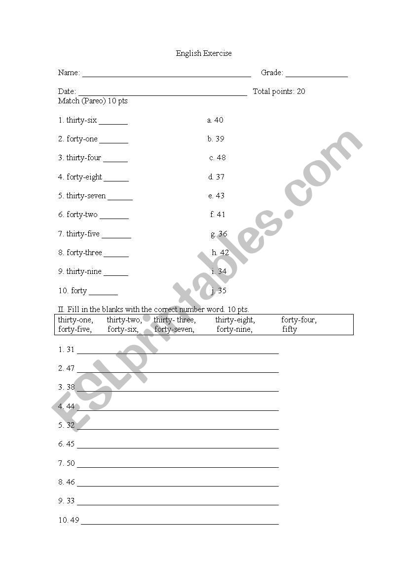 numbers 31-50 worksheet