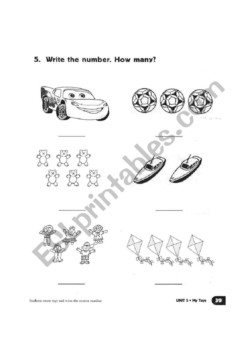 count and write the number of these toys