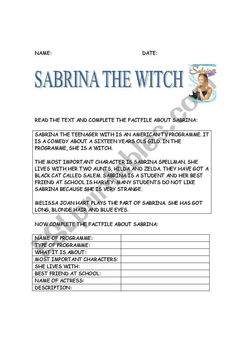tv: Sabrina worksheet