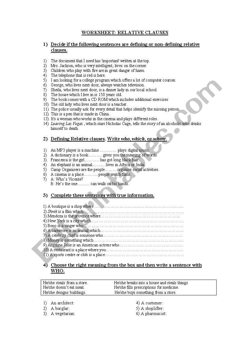 Practice on Defining Relative Clauses