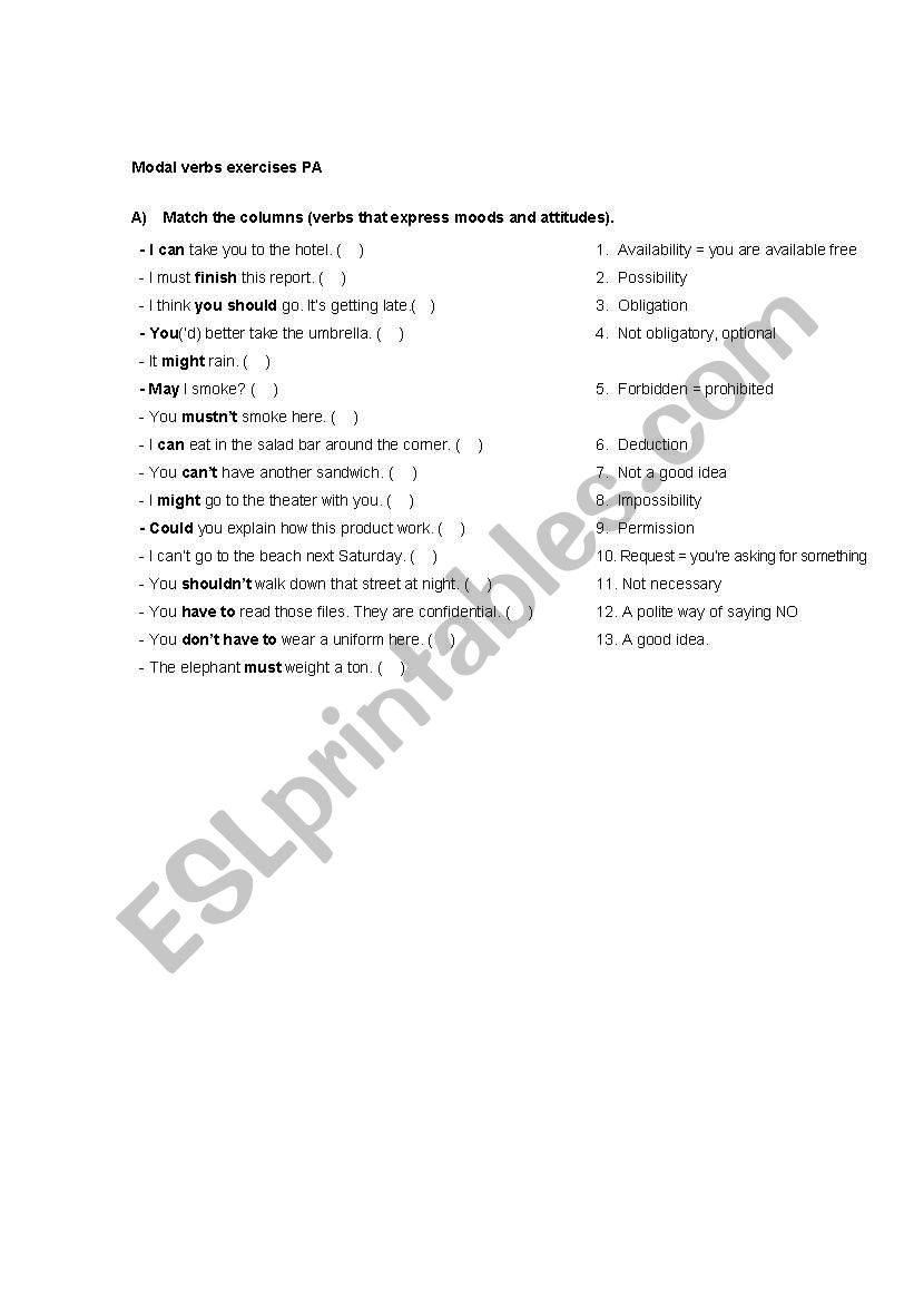 Modal Verbs worksheet