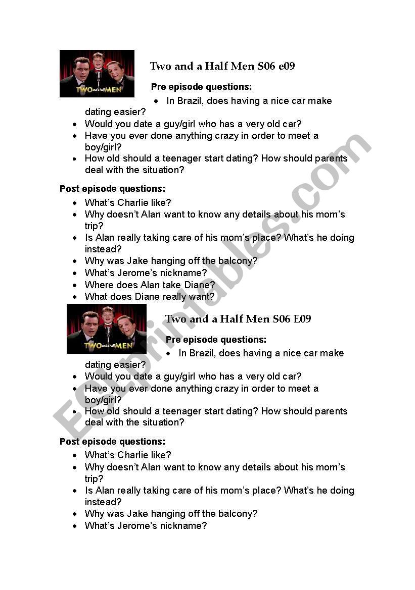 Two and a Half Men S06 E09 worksheet
