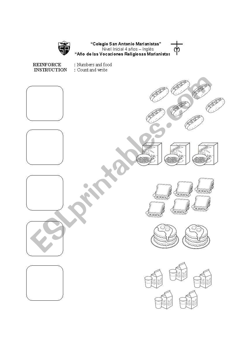 numbers and food worksheet