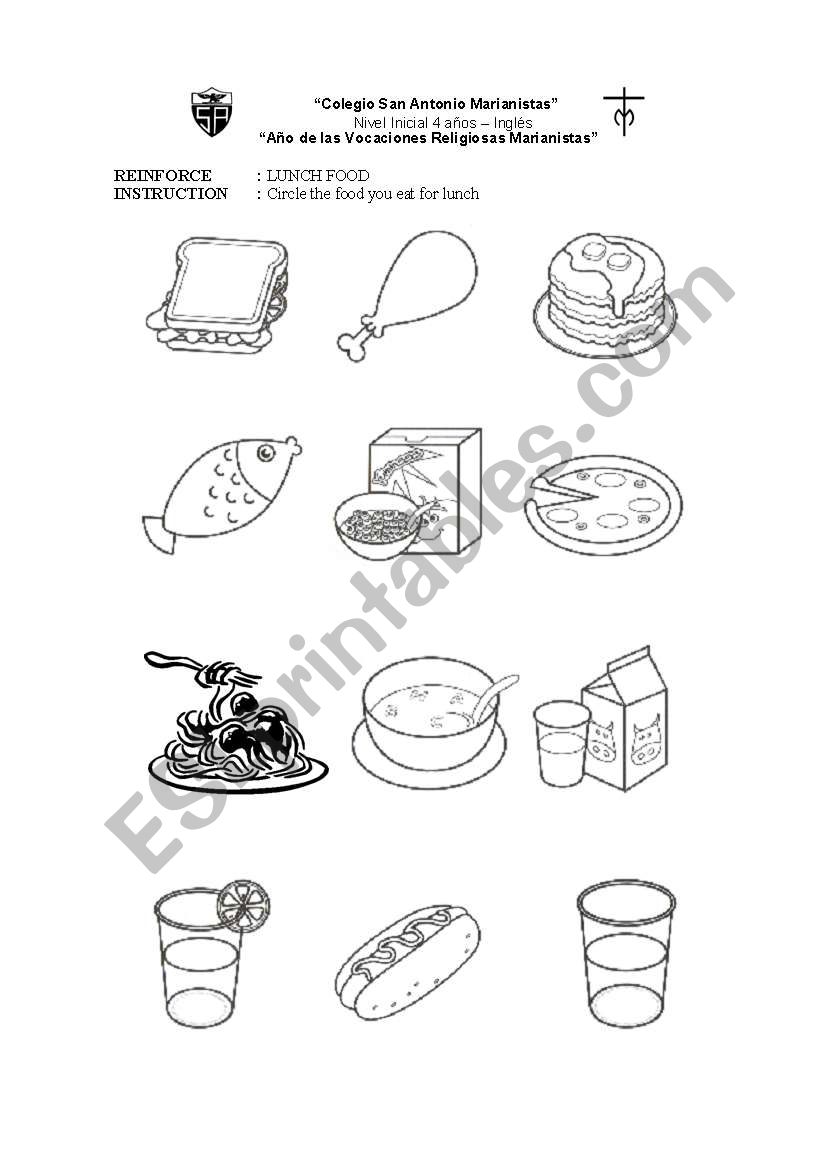 lunch food worksheet