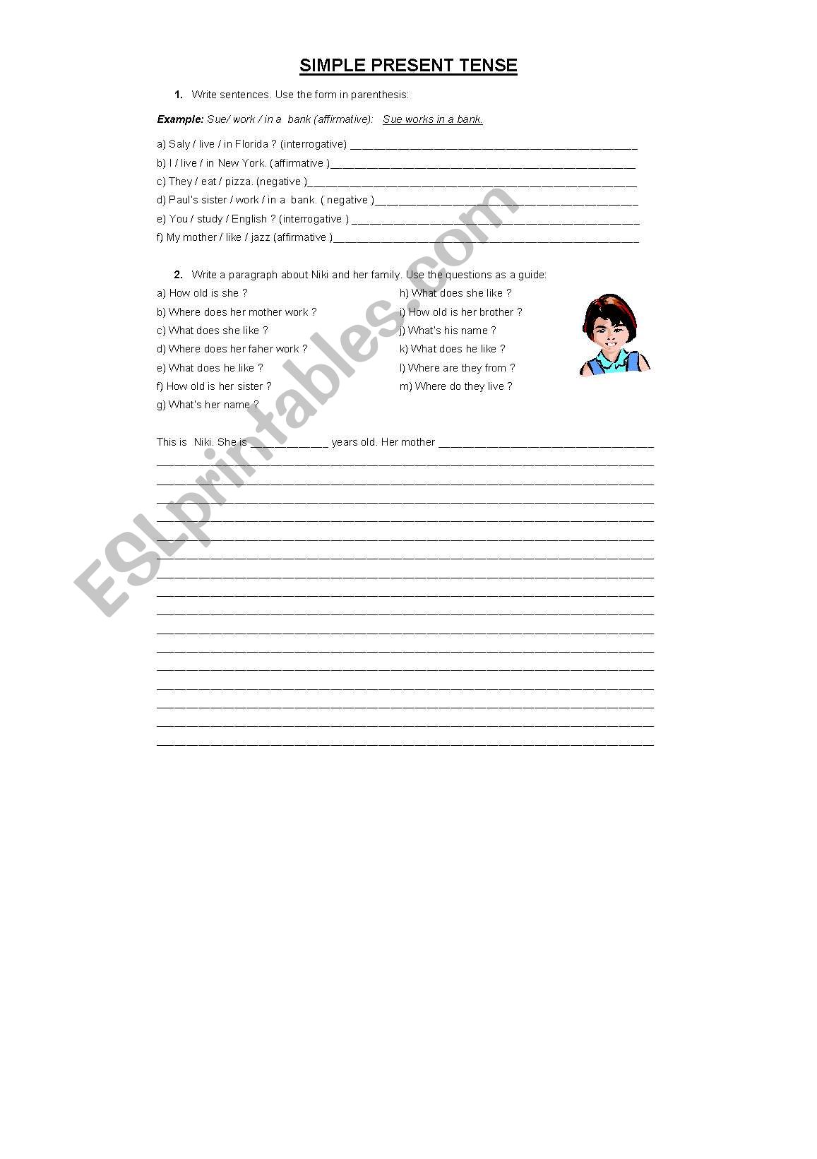 SIMPLE PRESENT TENSE worksheet