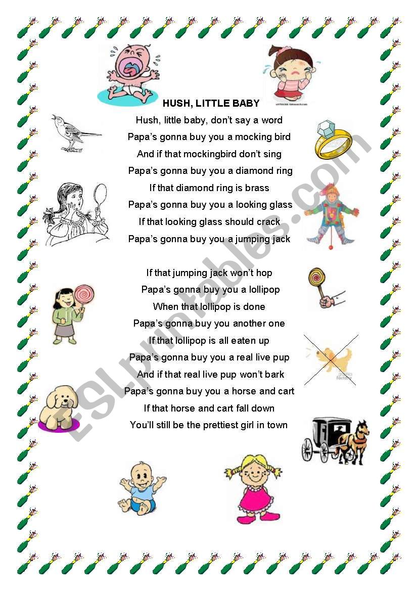 HUSH LITTLE BABY - SONG worksheet