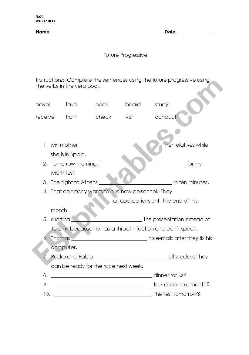 Future Progressive worksheet