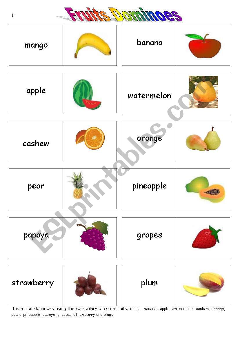 Fruits  Dominoes  worksheet