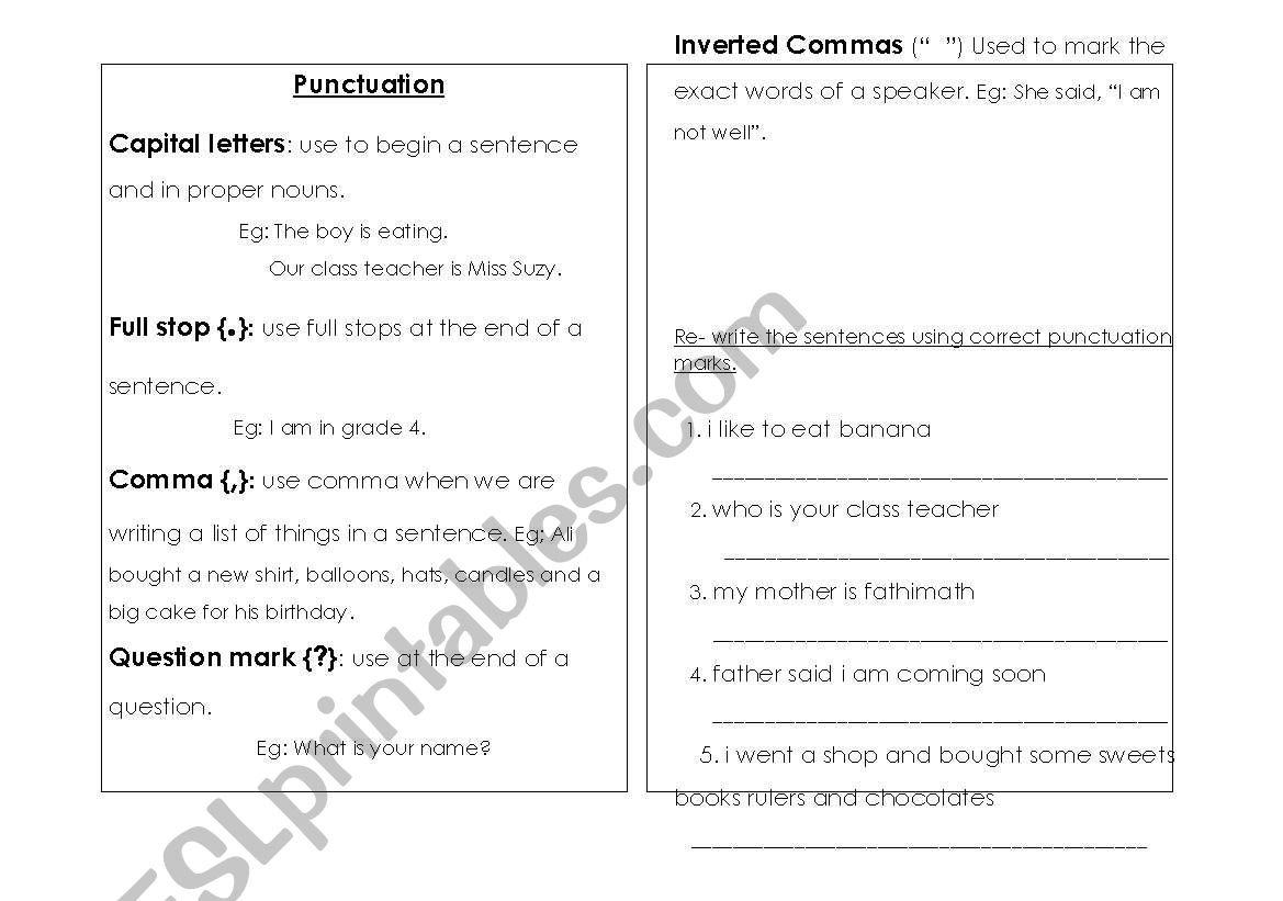 punctuation worksheet