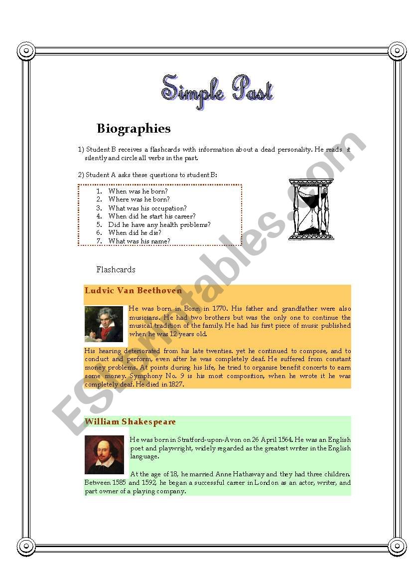 Simple Past - Biographies worksheet