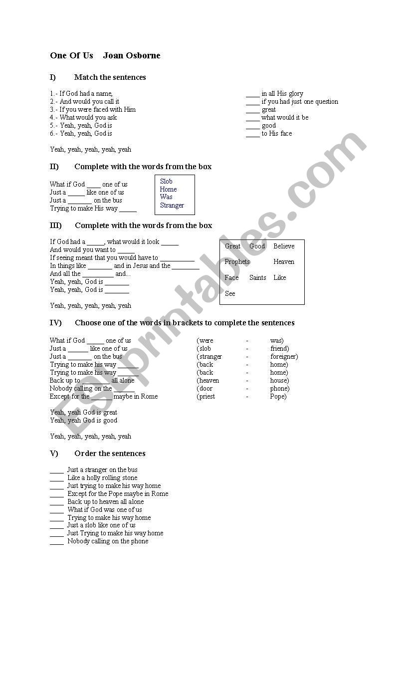 Joan Osbourne worksheet