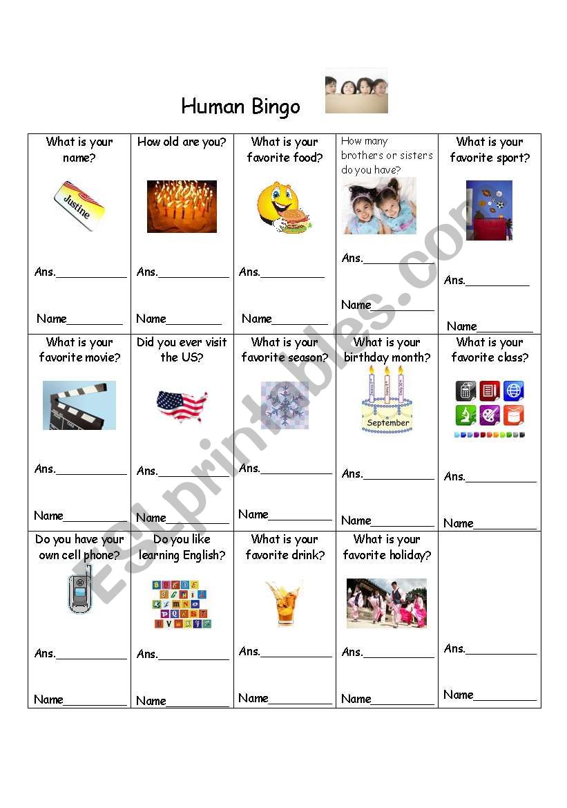 Human Bingo  worksheet