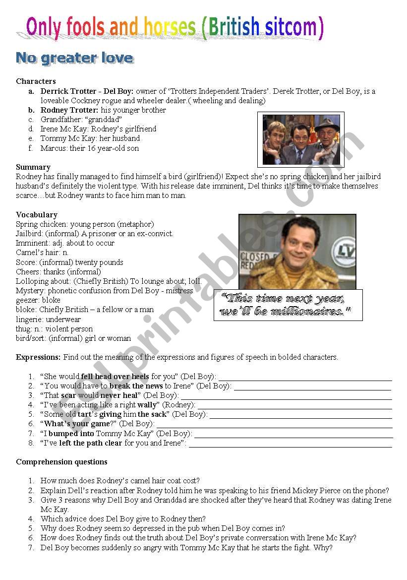 Only fools and horses worksheet